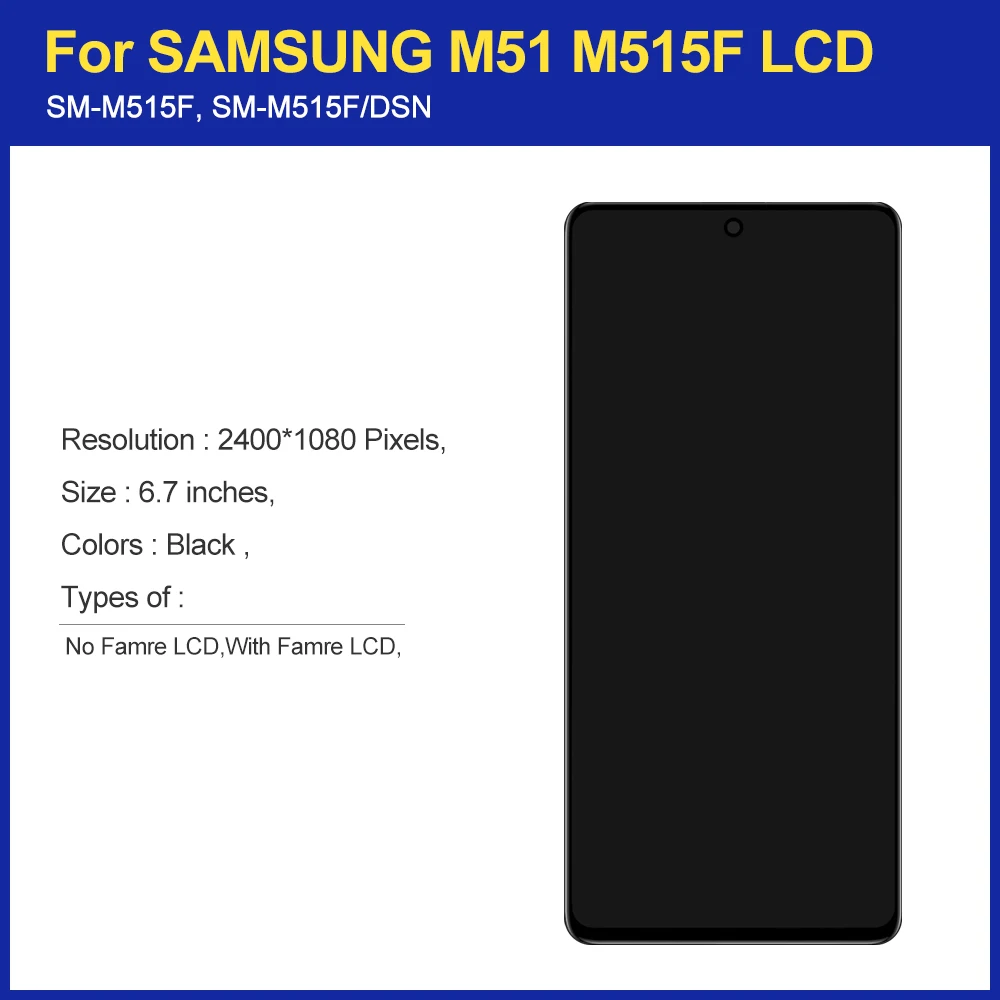 LCD Digitizer Touch Screen Display for Samsung Galaxy M51 M515 M515F M515F/DS