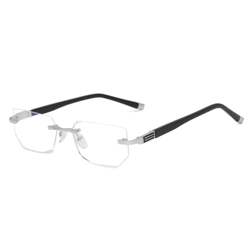 Men Women Square Reading Glasses Business HD Lens Rimless Eyeglasses Trendy