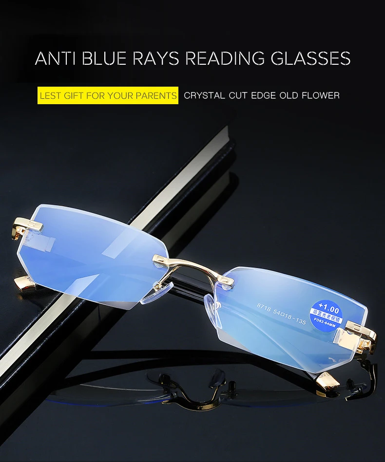 Men Women Square Reading Glasses Business HD Lens Rimless Eyeglasses Trendy