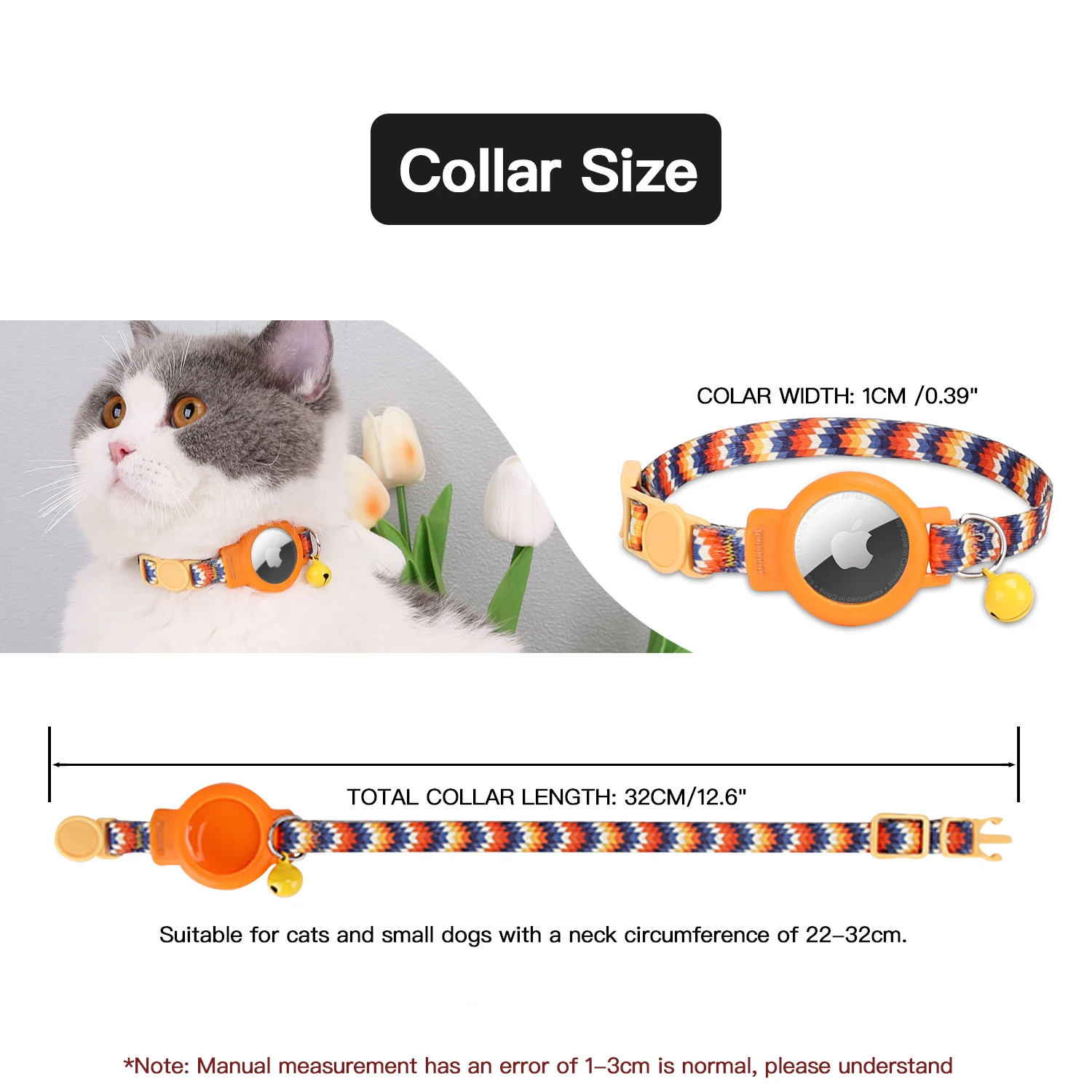Cat Pet Collar for Airtag Silicone Personalized Necklace Kitten Puppy with Bell