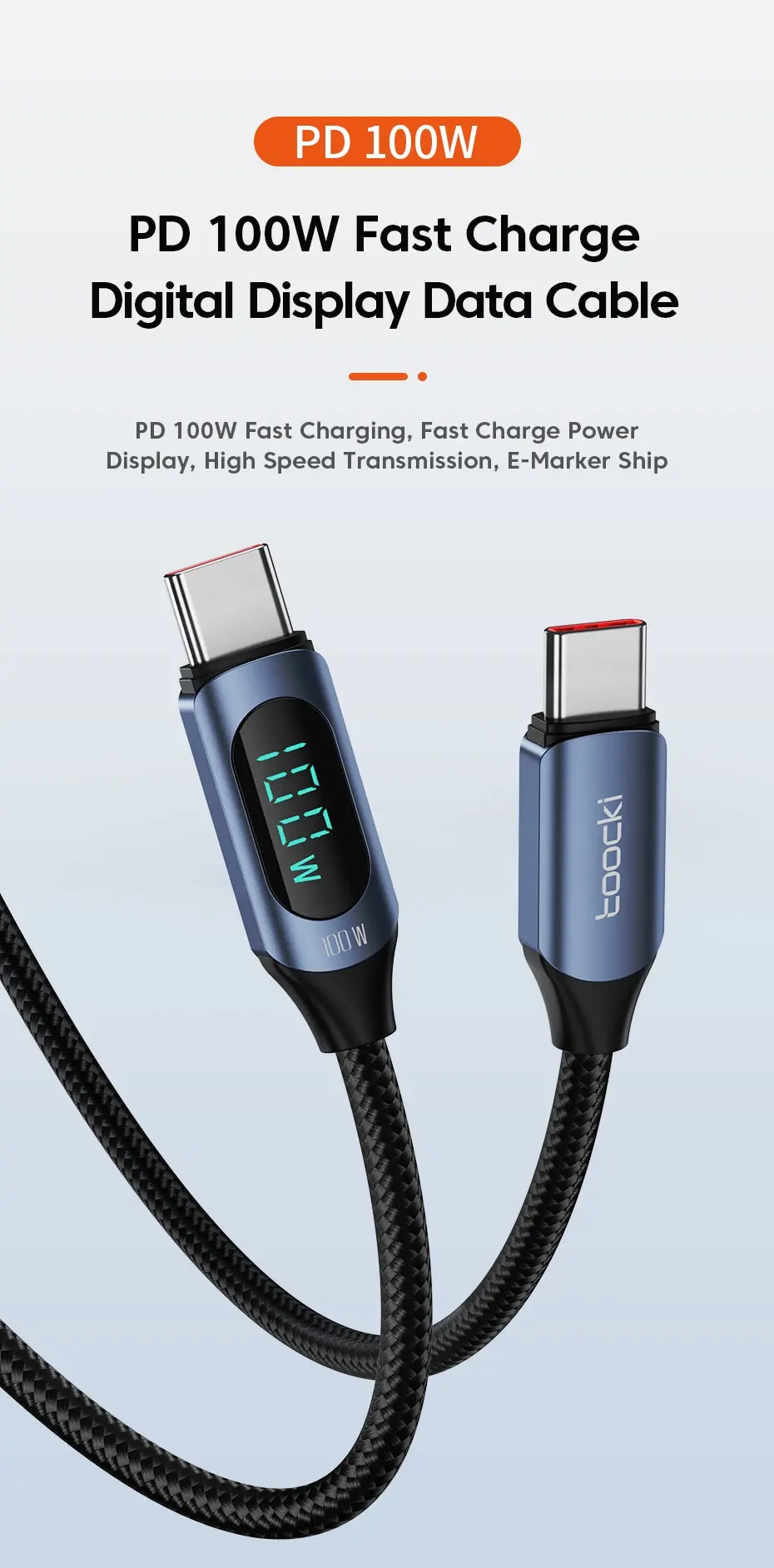 Type C to Type C Cable 100W PD Fast Charging USB Display for Xiaomi MacBook iPad