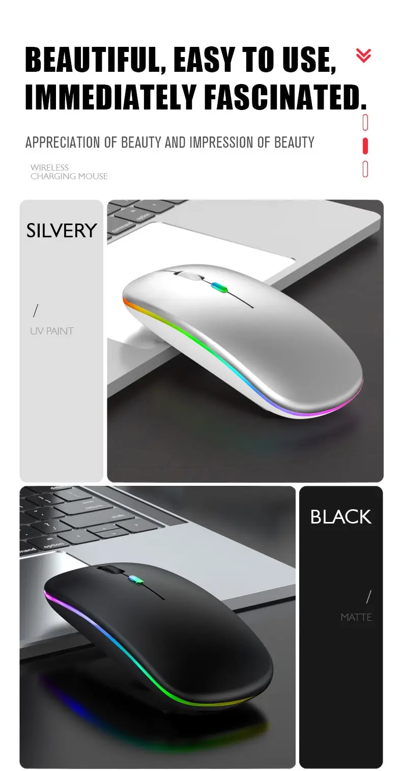 Tablet Phone Computer PC Bluetooth Wireless Mouse Charging Luminous 2.4G USB