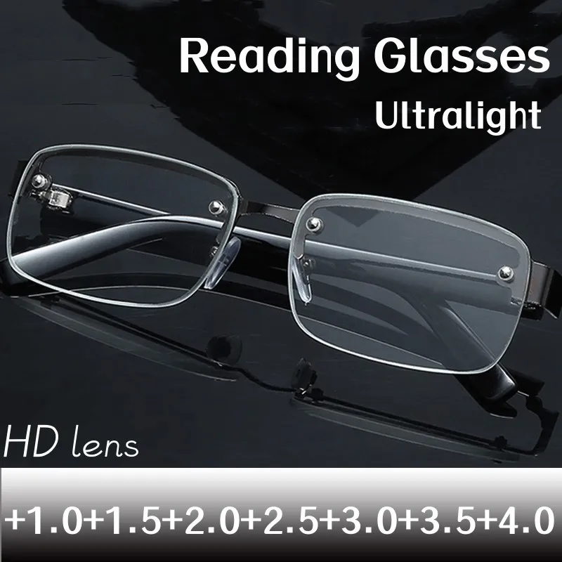Business Style High-Quality Half-Frame Reading Glasses Men's Retro Natural Stone