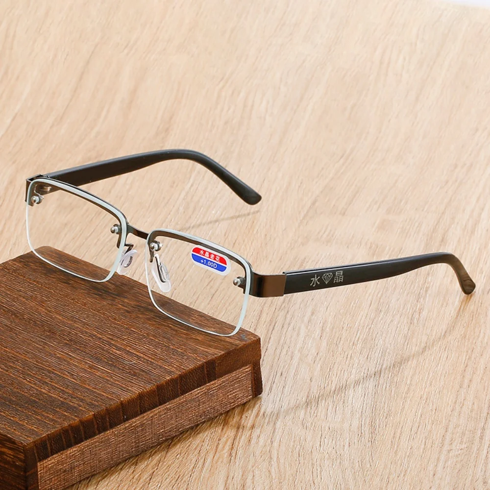 Business Style High-Quality Half-Frame Reading Glasses Men's Retro Natural Stone