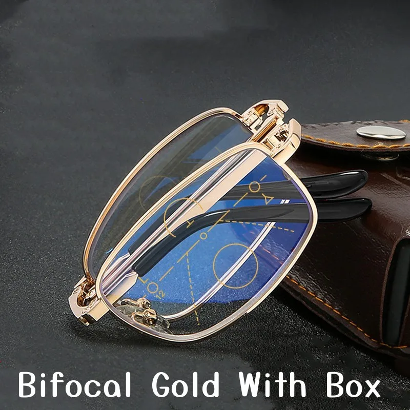 New Bifocal Reading Glasses with Box Metal Lightweight for Men Women Anti-Blue