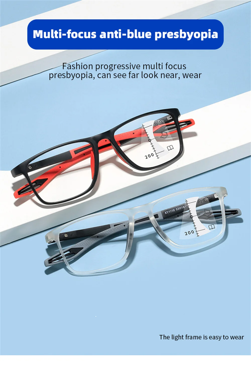 Anti-Blue Light Multifocal Reading Glasses Men Women Progressive Eyeglasses