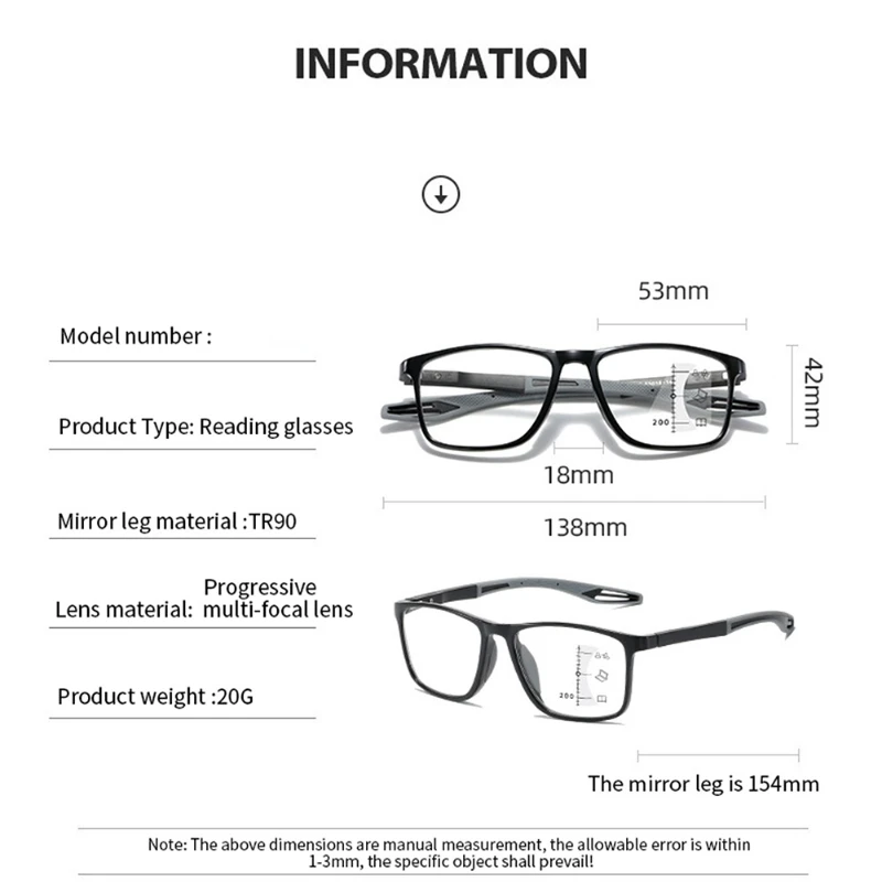 Anti-Blue Light Multifocal Reading Glasses Men Women Progressive Eyeglasses