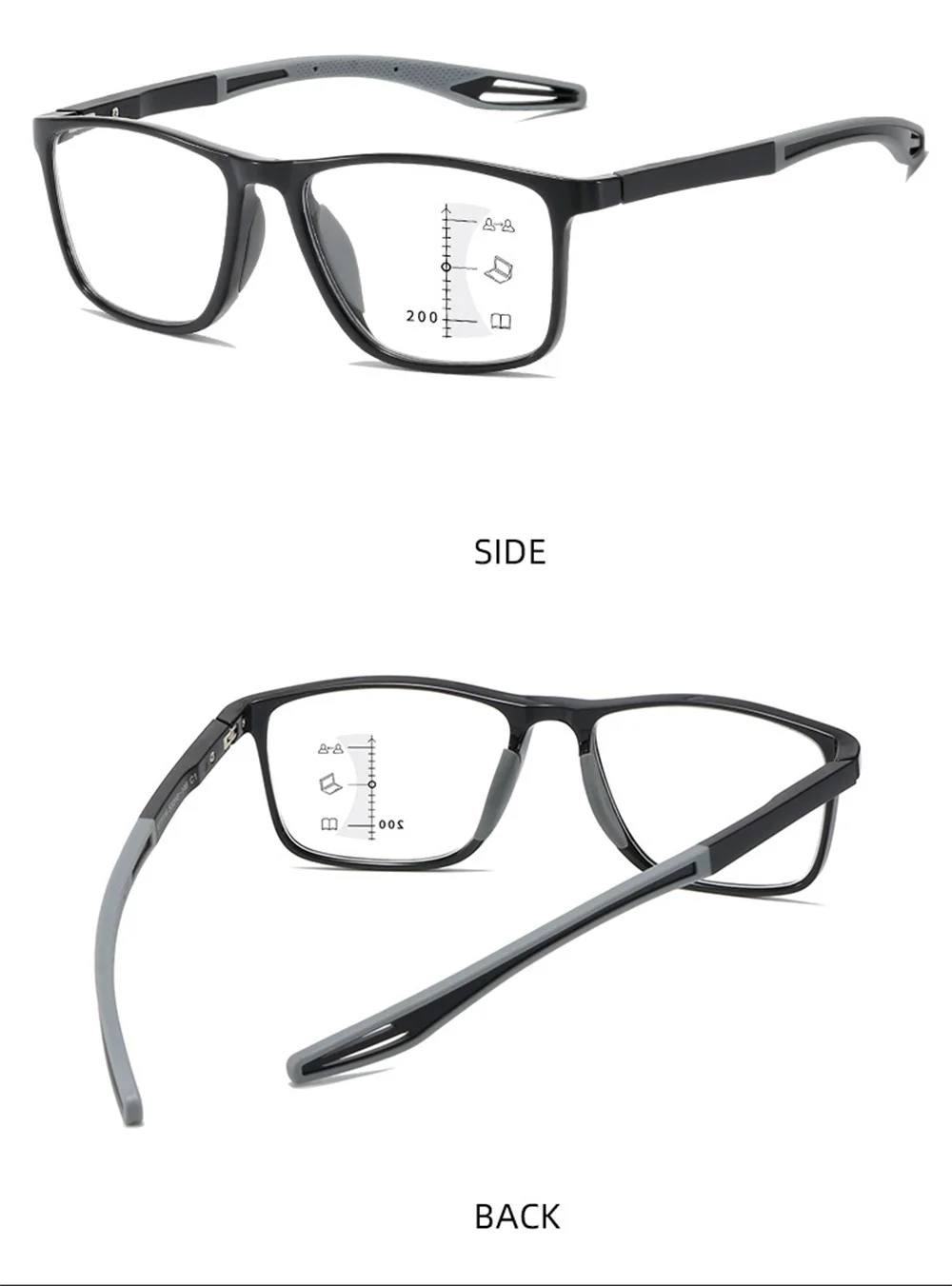 TR90 Frame Elastic Multifocal Progressive Reading Glasses Men Women Bifocal