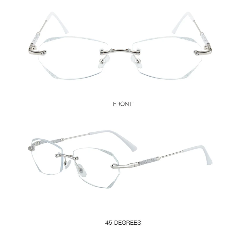 Women Men Blue Light Reading Glasses Diamond Cut Rimless Presbyopia Eyeglasses