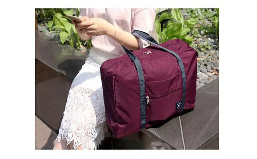 Folding Travel Shoulder Hand Bag Single Large Capacity Storage Luggage Red Navy