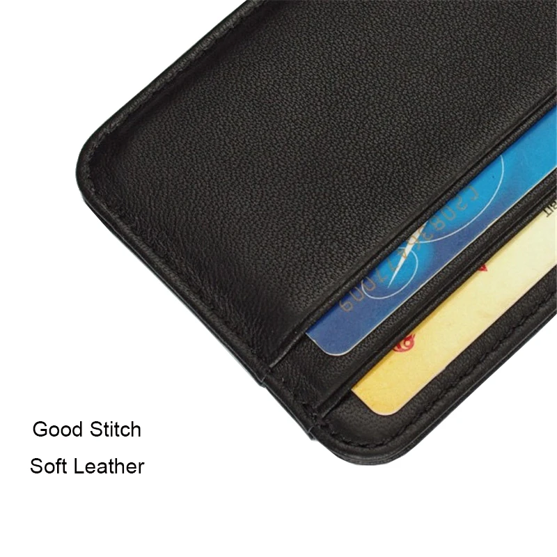 Sheepskin Genuine Leather Men Slim Wallets Card Holder Male Mini Women Purse