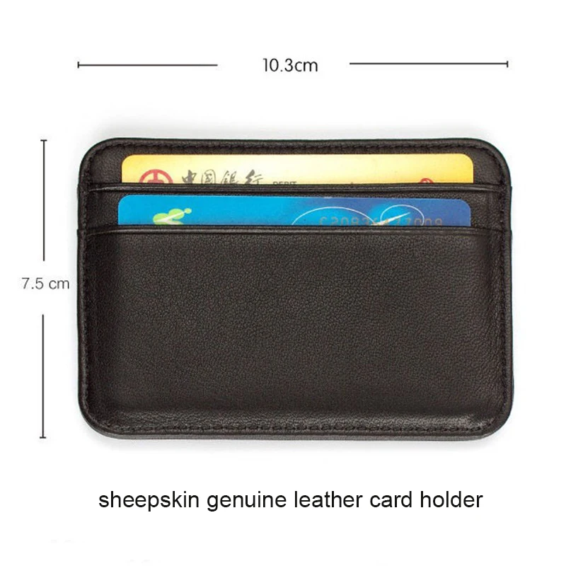 Sheepskin Genuine Leather Men Slim Wallets Card Holder Male Mini Women Purse