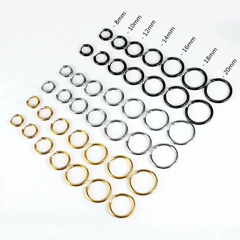 Small Hoop Earrings Silver Stainless Steel Round Pendant Anti-Allergy Women Men